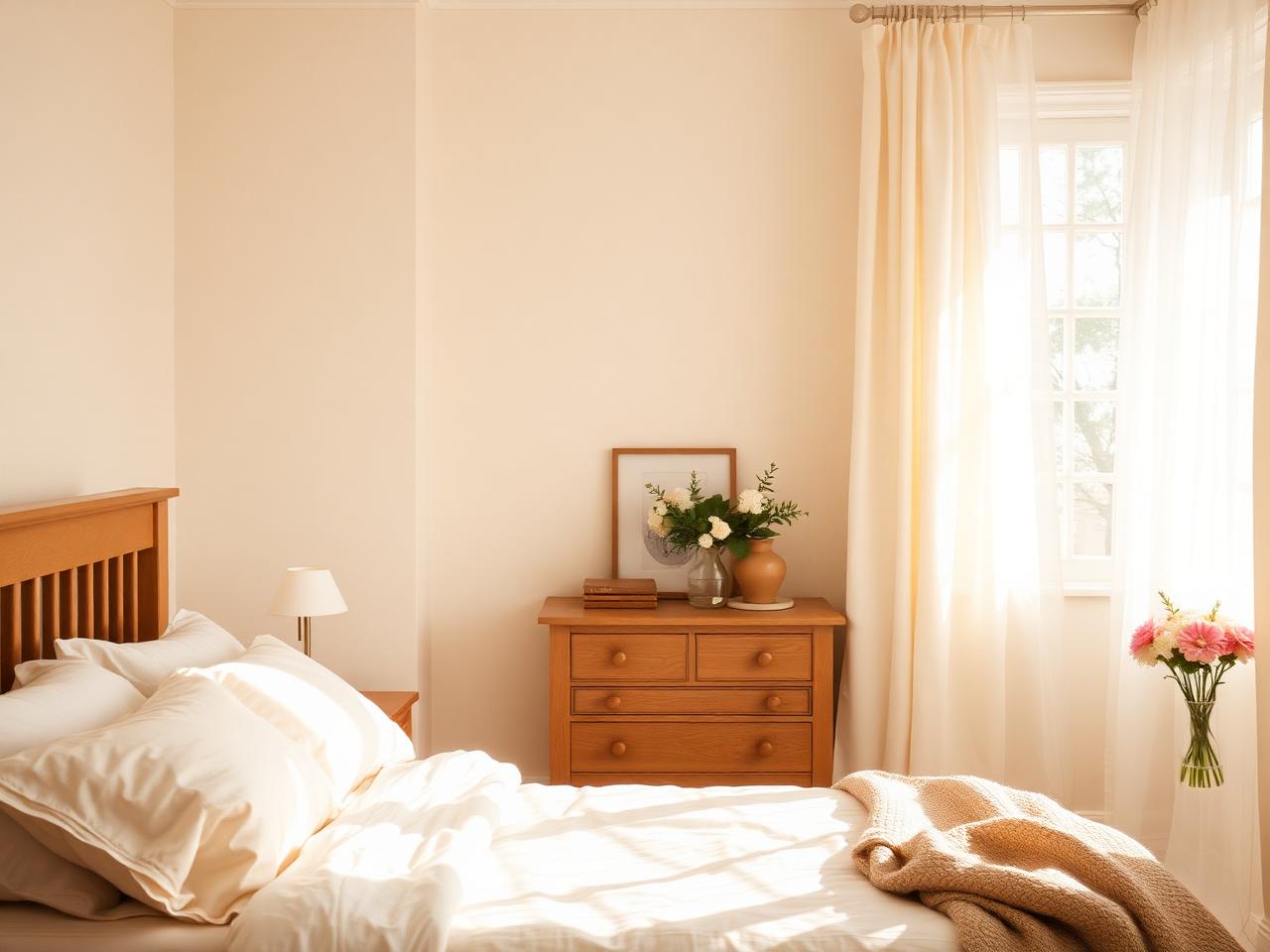 Sunlit transitional housing bedroom