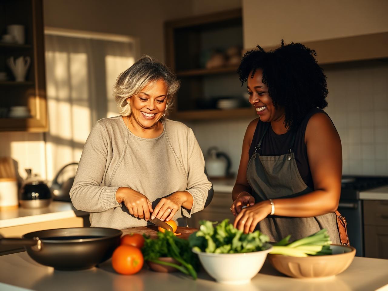 Two women cooking together
